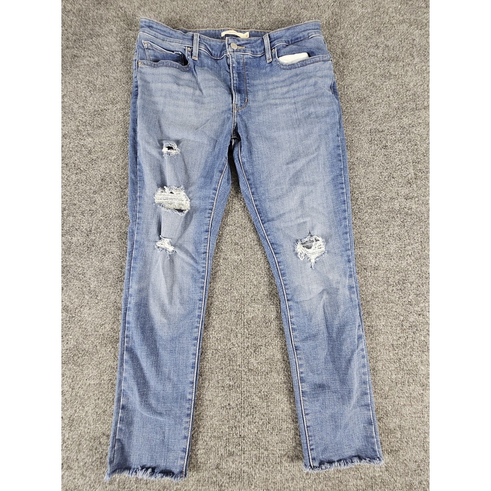 Levis 711 Skinny Jeans Womens 32 Blue Distressed‎ Frayed Hem Ripped Denim Pants